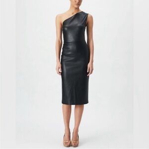 Bardot Oriella Vegan Leather One Shoulder Midi Dress Black Womens Size M